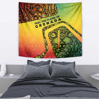 Grenada Tribal Floral Pattern Tapestry with Rasta Gradient and Flame Motto Design - Wonder Print Shop