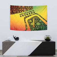 Grenada Tribal Floral Pattern Tapestry with Rasta Gradient and Flame Motto Design - Wonder Print Shop