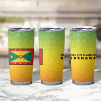 Grenada Tribal Floral Pattern Tumbler Cup with Rasta Gradient and Flame Motto Design - Wonder Print Shop