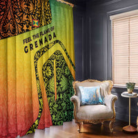 Grenada Tribal Floral Pattern Window Curtain with Rasta Gradient and Flame Motto Design - Wonder Print Shop