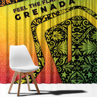 Grenada Tribal Floral Pattern Window Curtain with Rasta Gradient and Flame Motto Design - Wonder Print Shop