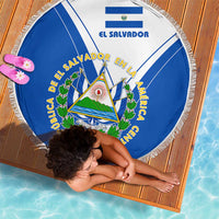 El Salvador National Flag Beach Blanket with Coat of Arms and Blue White Stripes Design - Wonder Print Shop