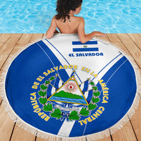 El Salvador National Flag Beach Blanket with Coat of Arms and Blue White Stripes Design - Wonder Print Shop