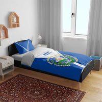 El Salvador National Flag Bedding Set with Coat of Arms and Blue White Stripes Design - Wonder Print Shop