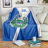 El Salvador National Flag Blanket with Coat of Arms and Blue White Stripes Design - Wonder Print Shop