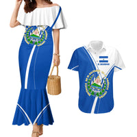 El Salvador National Flag Couples Matching Mermaid Dress and Hawaiian Shirt with Coat of Arms and Blue White Stripes Design - Wonder Print Shop