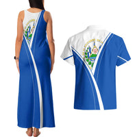 El Salvador National Flag Couples Matching Tank Maxi Dress and Hawaiian Shirt with Coat of Arms and Blue White Stripes Design - Wonder Print Shop