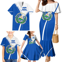 El Salvador National Flag Family Matching Mermaid Dress and Hawaiian Shirt with Coat of Arms and Blue White Stripes Design - Wonder Print Shop