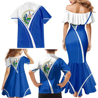 El Salvador National Flag Family Matching Mermaid Dress and Hawaiian Shirt with Coat of Arms and Blue White Stripes Design - Wonder Print Shop