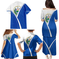 El Salvador National Flag Family Matching Puletasi and Hawaiian Shirt with Coat of Arms and Blue White Stripes Design - Wonder Print Shop