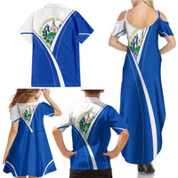 El Salvador National Flag Family Matching Summer Maxi Dress and Hawaiian Shirt with Coat of Arms and Blue White Stripes Design - Wonder Print Shop