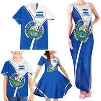 El Salvador National Flag Family Matching Tank Maxi Dress and Hawaiian Shirt with Coat of Arms and Blue White Stripes Design - Wonder Print Shop