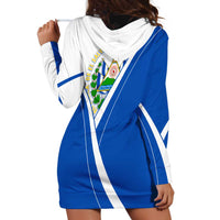 El Salvador National Flag Hoodie Dress with Coat of Arms and Blue White Stripes Design - Wonder Print Shop