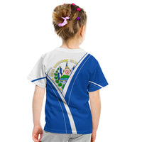 El Salvador National Flag Kid T Shirt with Coat of Arms and Blue White Stripes Design - Wonder Print Shop