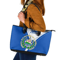 El Salvador National Flag Leather Tote Bag with Coat of Arms and Blue White Stripes Design - Wonder Print Shop