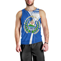 El Salvador National Flag Men Tank Top with Coat of Arms and Blue White Stripes Design - Wonder Print Shop