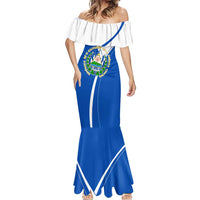 El Salvador National Flag Mermaid Dress with Coat of Arms and Blue White Stripes Design - Wonder Print Shop