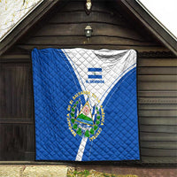 El Salvador National Flag Quilt with Coat of Arms and Blue White Stripes Design - Wonder Print Shop