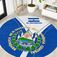 El Salvador National Flag Round Carpet with Coat of Arms and Blue White Stripes Design - Wonder Print Shop