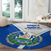 El Salvador National Flag Round Carpet with Coat of Arms and Blue White Stripes Design - Wonder Print Shop