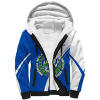 El Salvador National Flag Sherpa Hoodie with Coat of Arms and Blue White Stripes Design - Wonder Print Shop