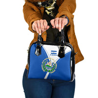 El Salvador National Flag Shoulder Handbag with Coat of Arms and Blue White Stripes Design - Wonder Print Shop