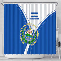 El Salvador National Flag Shower Curtain with Coat of Arms and Blue White Stripes Design - Wonder Print Shop