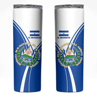 El Salvador National Flag Skinny Tumbler with Coat of Arms and Blue White Stripes Design - Wonder Print Shop