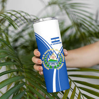 El Salvador National Flag Skinny Tumbler with Coat of Arms and Blue White Stripes Design - Wonder Print Shop
