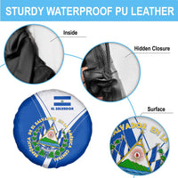 El Salvador National Flag Spare Tire Cover with Coat of Arms and Blue White Stripes Design - Wonder Print Shop