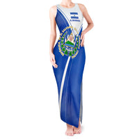 El Salvador National Flag Tank Maxi Dress with Coat of Arms and Blue White Stripes Design - Wonder Print Shop