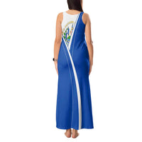 El Salvador National Flag Tank Maxi Dress with Coat of Arms and Blue White Stripes Design - Wonder Print Shop