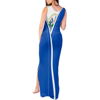El Salvador National Flag Tank Maxi Dress with Coat of Arms and Blue White Stripes Design - Wonder Print Shop