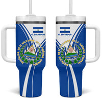 El Salvador National Flag Tumbler With Handle with Coat of Arms and Blue White Stripes Design - Wonder Print Shop