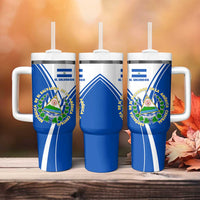 El Salvador National Flag Tumbler With Handle with Coat of Arms and Blue White Stripes Design - Wonder Print Shop