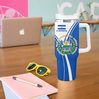El Salvador National Flag Tumbler With Handle with Coat of Arms and Blue White Stripes Design - Wonder Print Shop