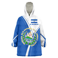 El Salvador National Flag Wearable Blanket Hoodie with Coat of Arms and Blue White Stripes Design - Wonder Print Shop