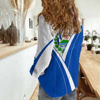 El Salvador National Flag Women Casual Shirt with Coat of Arms and Blue White Stripes Design - Wonder Print Shop