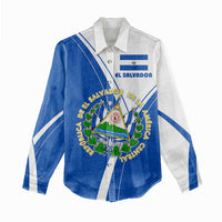 El Salvador National Flag Women Casual Shirt with Coat of Arms and Blue White Stripes Design - Wonder Print Shop