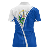 El Salvador National Flag Women Polo Shirt with Coat of Arms and Blue White Stripes Design - Wonder Print Shop