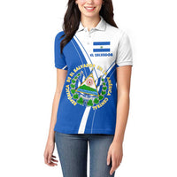 El Salvador National Flag Women Polo Shirt with Coat of Arms and Blue White Stripes Design - Wonder Print Shop
