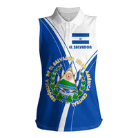 El Salvador National Flag Women Sleeveless Polo Shirt with Coat of Arms and Blue White Stripes Design - Wonder Print Shop