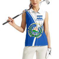 El Salvador National Flag Women Sleeveless Polo Shirt with Coat of Arms and Blue White Stripes Design - Wonder Print Shop