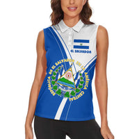 El Salvador National Flag Women Sleeveless Polo Shirt with Coat of Arms and Blue White Stripes Design - Wonder Print Shop