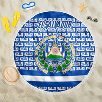 El Salvador Tribal Pattern Beach Blanket with National Coat of Arms and Blue White Theme - Wonder Print Shop