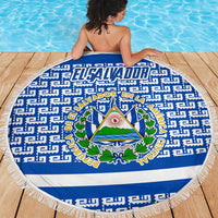 El Salvador Tribal Pattern Beach Blanket with National Coat of Arms and Blue White Theme - Wonder Print Shop