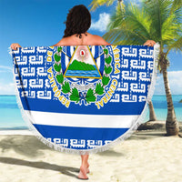 El Salvador Tribal Pattern Beach Blanket with National Coat of Arms and Blue White Theme - Wonder Print Shop