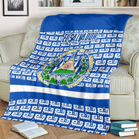 El Salvador Tribal Pattern Blanket with National Coat of Arms and Blue White Theme - Wonder Print Shop