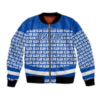 El Salvador Tribal Pattern Bomber Jacket with National Coat of Arms and Blue White Theme - Wonder Print Shop