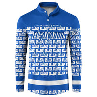 El Salvador Tribal Pattern Button Sweatshirt with National Coat of Arms and Blue White Theme - Wonder Print Shop